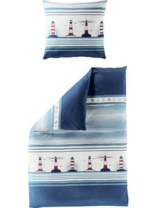 Постельное белье из сирсакера синего цвета Bierbaum, 135x200 см (80x80 см)