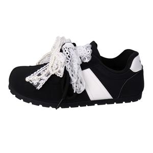 Worm's Home Амортизирующие износостойкие немецкие армейские кеды женские низкие с черным бантом, цвет Black Bowknot