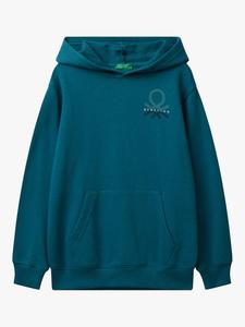 Детский хлопковый худи с логотипом и принтом Benetton, Blue
