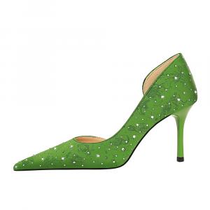 QITUMAUL Зеленые женские туфли на тонком каблуке 8 см, цвет Green[Heel Height 8cm]