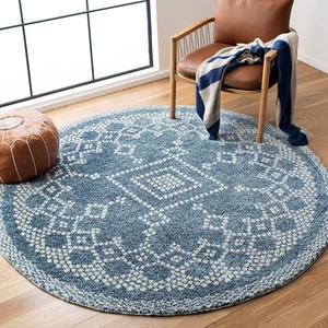 Ковер SAFAVIEH, 201 x 201 см, коллекции Tunisia, круглый, Navy & Ivory, марокканский племенной дизайн, без линьки и простой в уходе, идеален для помещений с высокой проходимостью в гостиной, спальне (TUN741N)