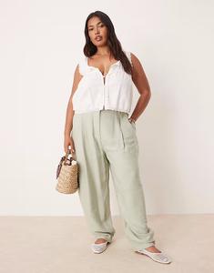 Брюки-бочонки Curve с текстурой цвета шалфея Asos Design