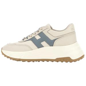 Hogan Женские низкие кожаные повседневные кроссовки Hi Fi, высота каблука 6,5 см, бежевый