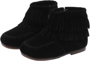 Детские замшевые ботильоны с кисточками, на молнии сбоку, зимние короткие сапожки для снега Lakiolins, Black