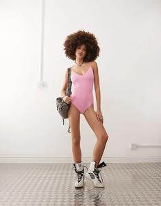 Купальник с завязками сзади в светло-пыльно-розовом цвете Monki