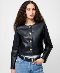 Женская укороченная куртка с длинными рукавами из искусственной кожи French Connection, 01-Black