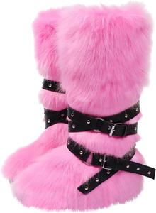 Женские высокие зимние ботинки с шнуровкой, средней высоты, с флисовой подкладкой, на плоской подошве, в стиле Y2K, теплые зимние ботинки для модного образа Generic, Pink