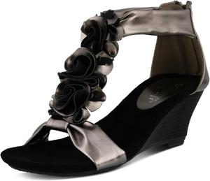 Женские сандалии на танкетке PATRIZIA HARLEQUIN с ремешком на щиколотке и T-образным ремешком - Цветочный дизайн, мягкая стелька, застежка на молнии сзади, Pewter-1