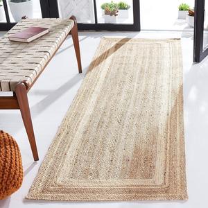 Ковер-дорожка SAFAVIEH, 77 x 244 см, Natural Fiber Collection, Ivory & Natural, ручная работа, бордюр в деревенском стиле из джута, идеально подходит для помещений с высокой проходимостью: гостиная, спальня (NF109A)