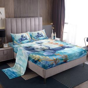 Erosebridal Комплект постельного белья Manatee с подводным морским принтом в сине-зеленом стиле акварели, Blue Green White