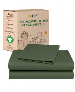 Комплект постельного белья с цветочным принтом, 100% органический хлопковый перкаль, двуспальная кровать, глубокие карманы California Design Den, Olive green