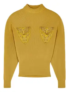 Свитер в рубчик с декорированным карманом VERSACE, желтый