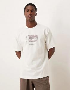Футболка ASOS DESIGN из плотной ткани плотностью 240 г/м², свободного кроя, с принтом, цвета экрю