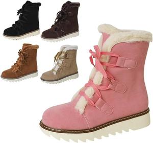 Женские зимние ботинки Толстые снежные ботинки С шнуровкой Меховая подкладка Ботильоны на зиму Теплые Нескользящие Водонепроницаемые снежные ботильоны Generic, Pink