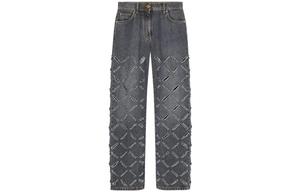 Рваные прямые джинсы VERSACE, серые