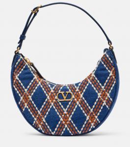 Вышитая джинсовая сумка через плечо Quiltie 67 Valentino Garavani, Multicolordenim/Worker