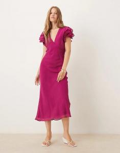 Платье миди Layla с оборками на рукавах розового цвета от Nobody's Child