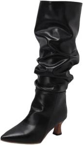 Женские ботильоны с заостренным носком, повседневные кожаные туфли на каблуке, обувь на осень и зиму Generic, Black