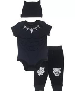 Боди для косплея «Мстители, Черная пантера», штаны и шапка, комплект из 3 предметов для новорожденных и младенцев Marvel, черный