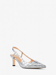 Туфли-лодочки Alora Metallic с тиснением под крокодила и открытой пяткой Michael Kors, серебряный