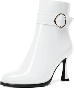 Женские ботильоны WAYDERNS с застежкой-молнией, модной лодыжкой, ремешком, круглым носком и высокими каблуками-стилетами 3,3 дюйма, White