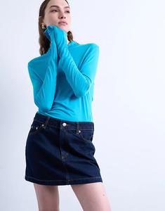 Мини-юбка из денима Topshop цвета индиго с эффектом необработанного глянца