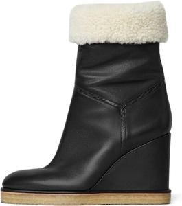 Женские модные зимние ботильоны YDN с меховой подкладкой, утепленные, удобные с высокими каблуками на танкетке, на короткой шнуровке, размеры 4-15 US, Black