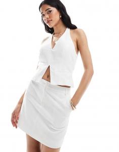 4th & Reckless Льняная хлопковая мини-юбка, белый цвет