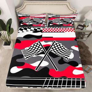 Erosebridal Детское постельное белье с принтом гоночных автомобилей, клетчатый дизайн в черно-белых и красно-черных цветах, Red