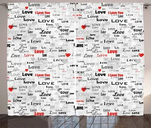 Штора ABAKUHAUS Rustic Love, каллиграфическое сердце и звезда, универсальная тесьма для гостиной с петлями и крючками, 280 x 175 см, черный, серый, красный Abakuhaus