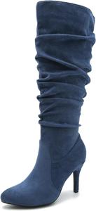 Женские высокие сапоги LIURUIJIA ниже колена, с боковой молнией, на шпильке, с высоким каблуком, заостренным носком, модные осенние сапоги, Blaues Wildleder