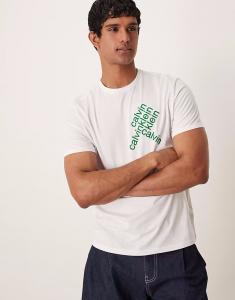 Calvin Klein Jeans - Футболка белого цвета с абстрактным графическим принтом логотипа зеленого цвета
