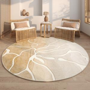 AOVOC Ковер круглый 200 см диаметр в стиле натурального дерева для гостиной, не скользящий, Wabi-Sabi, MULANGXING Round-04