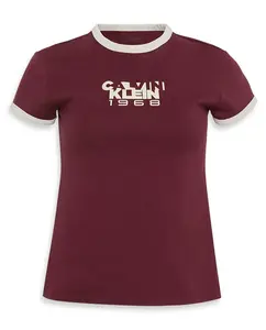 Женская футболка baby tee с графическим принтом Calvin Klein Jeans, бордовый