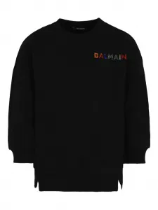 Толстовка, украшенная стразами Balmain Kids, черный