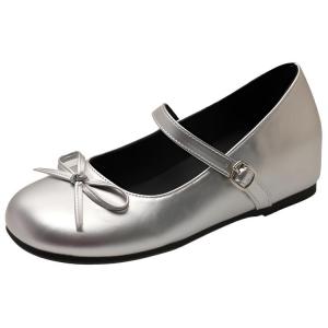 WUJI Женские туфли Мэри Джейн на массивном каблуке серебристые, цвет Silver