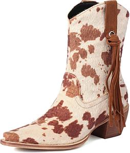 Женские ковбойские ботинки Alsoloveu с зауженным носком из замши и массивным каблуком, Cow Brown