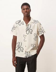 Рубашка свободного кроя ASOS DESIGN Revere с цветочным принтом бежевого цвета