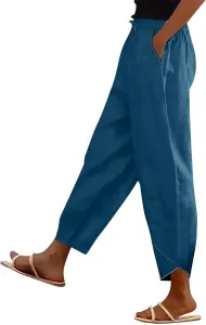 Хлопковые льняные брюки для женщин 2026 лето марля высокая талия широкие штаны