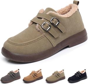 Женские замшевые плюшевые ботиночки Lossarye, зимние теплые, с комфортной искусственной меховой подкладкой, на платформе, легкие, противоскользящие мокасины, снежные укороченные ботиночки