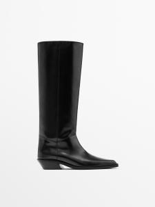 Кожаные ковбойские сапоги Massimo Dutti, черный