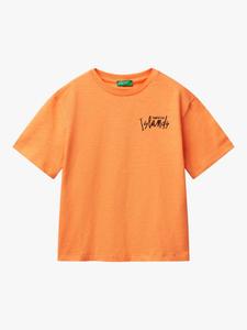 Детская хлопковая футболка с круглым вырезом Benetton, Apricot