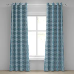 Геометрическая штора на люверсах ABAKUHAUS, этнический египетский мотив с симметричными фигурами, арабески, древнее искусство, декоративные двухпанельные шторы, 280 см x 225 см, бирюзовый и бледно-желтый цвета Abakuhaus