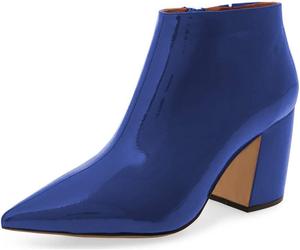 Женские ботильоны XYD из веганской кожи с острым носком, широким каблуком и боковой молнией, Blue