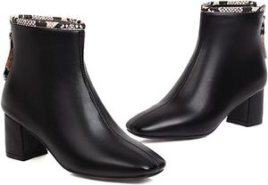 Женские ботильоны VOKLIN с квадратным носком, деловые сзади на молнии, кожаные, с массивным средним каблуком, стиль вестерн, короткие, Black