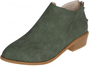 Женские ботильоны с вырезом V, высоким каблуком стойкой, из искусственной замши, с удобной задней молнией, заостренным носком, на низком каблуке, короткие вестерн-ботинки для осени и зимы, для повседневной носки и работы BANGTEUO, Green