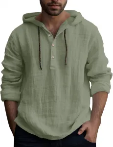 Мужская хлопковая льняная рубашка с длинным рукавом