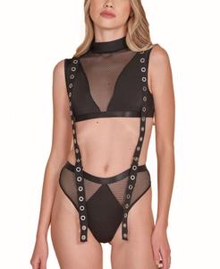 Женский комплект нижнего белья из двух предметов: трусики и имитация трусиков, скрепленные бретелями из саржи и функциональными серебряными пряжками Hauty, Black