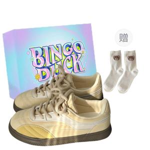 BINGO DUCK Скользоустойчивые низкие скейтерские туфли для женщин с эффектом увеличения роста, желтые + эксклюзивная коробка для обуви + носки в подарок