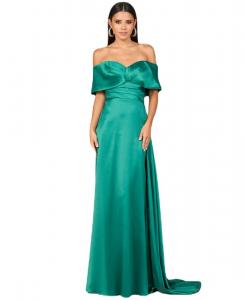 Женское атласное платье с открытыми плечами Lara, Dark green